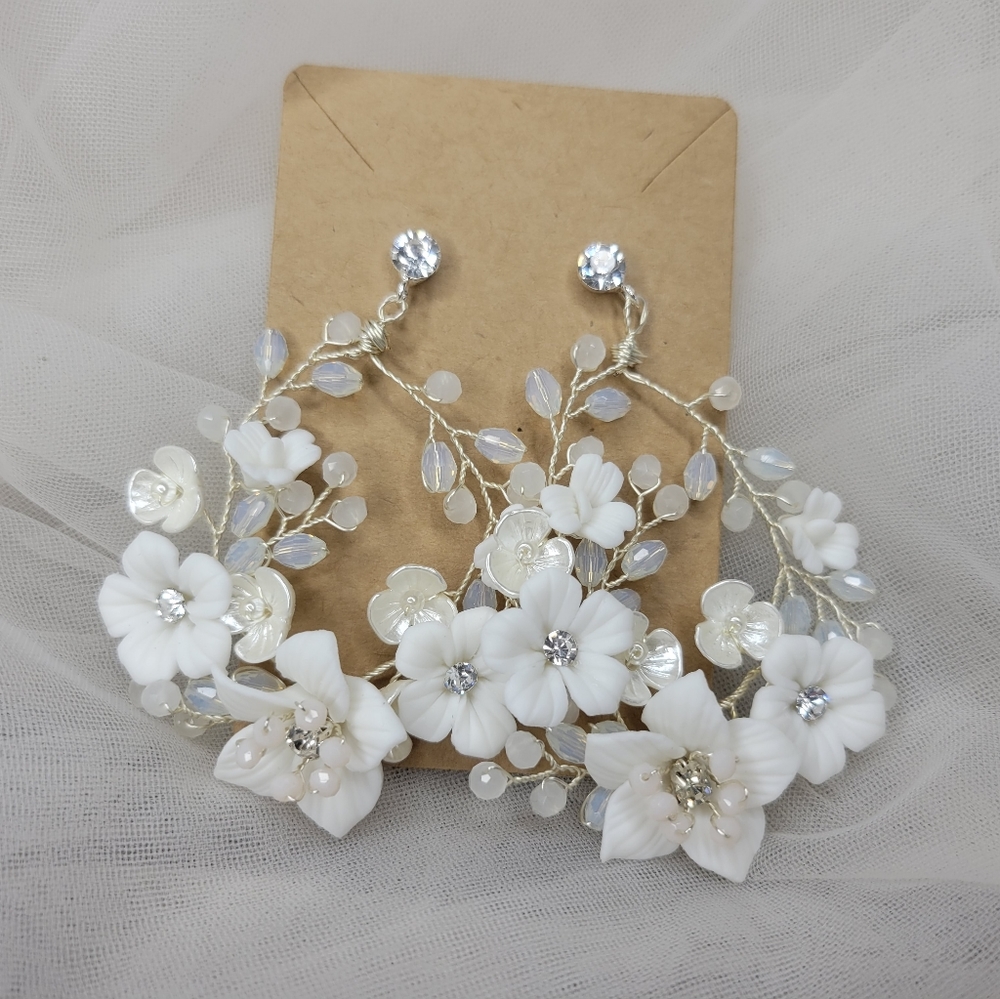 Porcelain flower hoop earrings